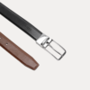 Men's reversible black and brown leather belt with silver rotating buckle