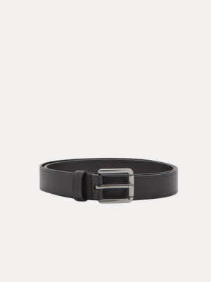 AJEES classic black leather belt for men with a silver-tone metal buckle