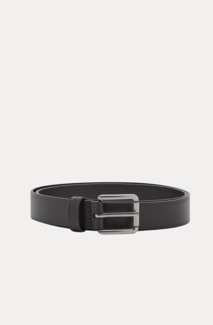 AJEES classic black leather belt for men with a silver-tone metal buckle