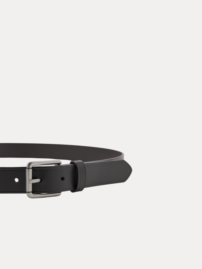 AJEES classic black leather belt for men with a silver-tone metal buckle