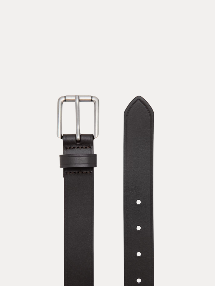 AJEES classic black leather belt for men with a silver-tone metal buckle