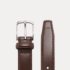 AJEES Renzo brown leather belt for men with stitched edges and silver-tone buckle