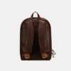 Image 1 (front view): Zenvik brown leather backpack with embossed AJEES logo, brass zippers and top carry handle
