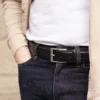 AJEES formal leather belt for men with sleek metal buckle