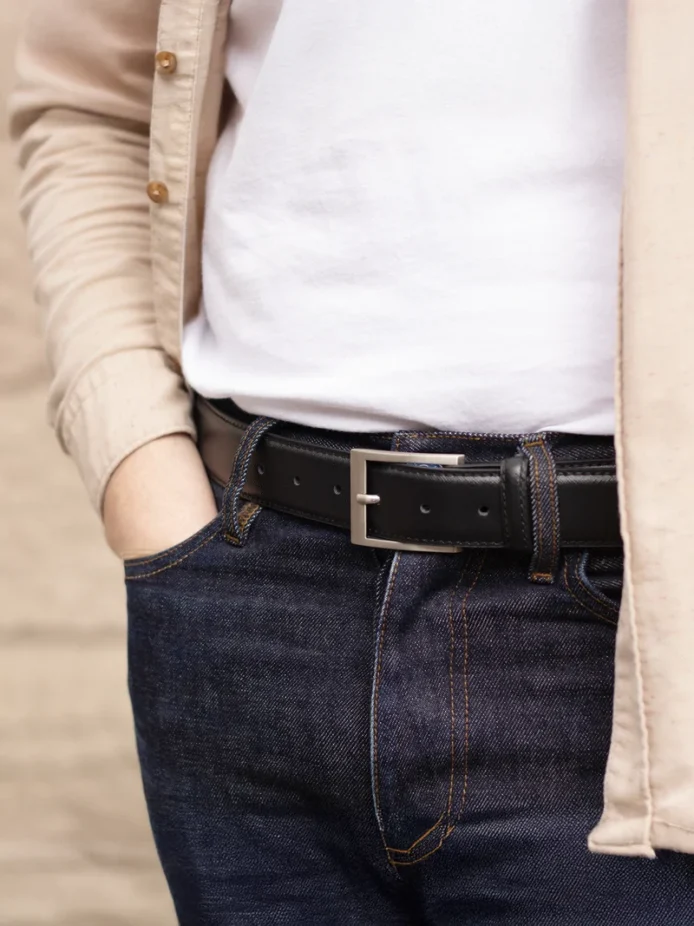 AJEES formal leather belt for men with sleek metal buckle
